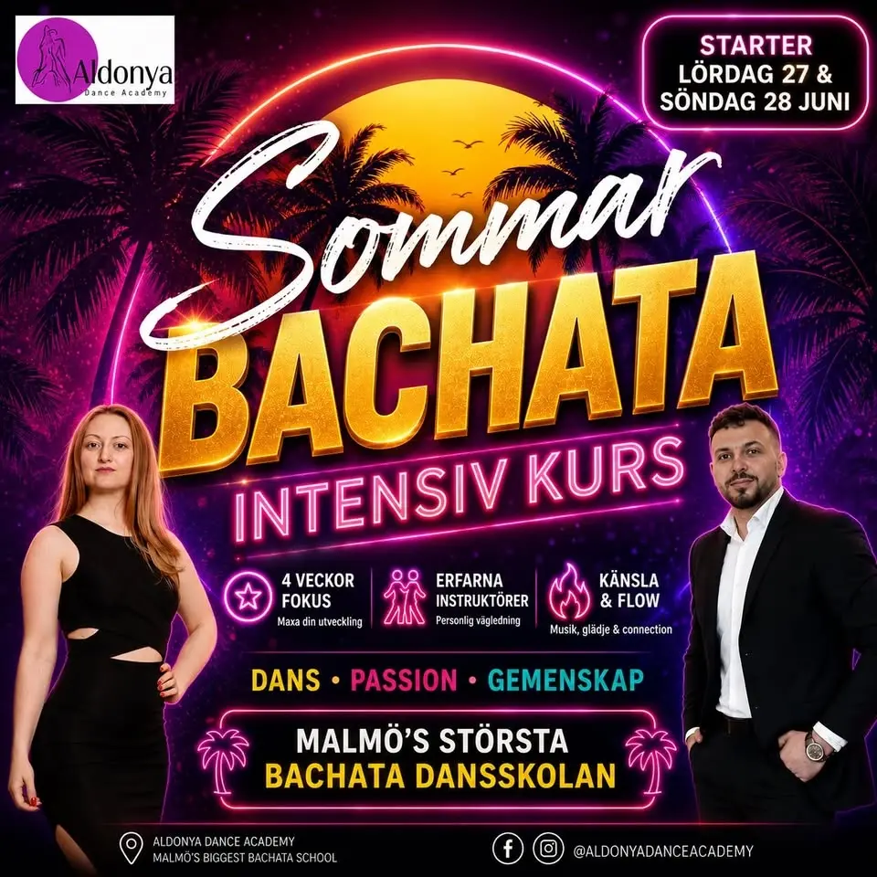 ★Intensiv bachata sommar kurs • Startar lör 27 & sön 28 juni • Aldonya Dance Academy★