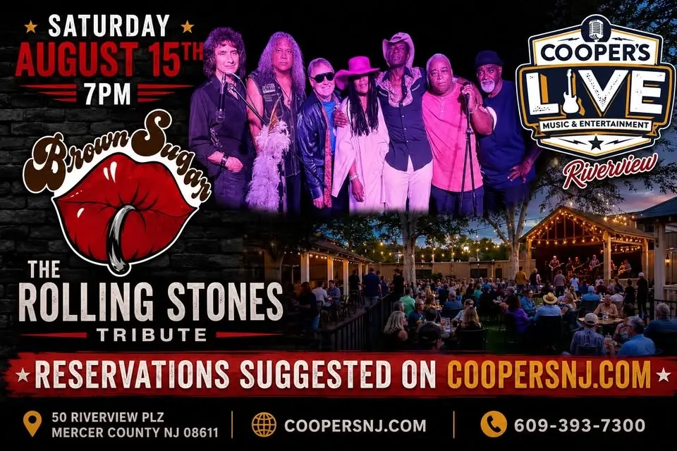 The high-energy Rolling Stones Tribute Band BROWN SUGAR! at Cooper's Riverview