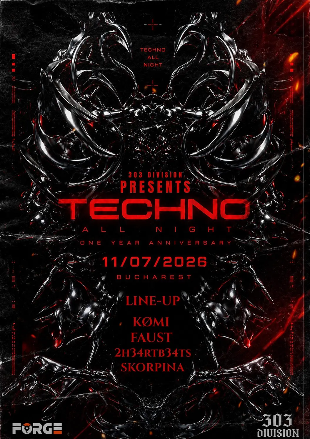 1 YEAR ANNIVERSARY/3O3 DIVISION/TECHNO ALL NIGHT
