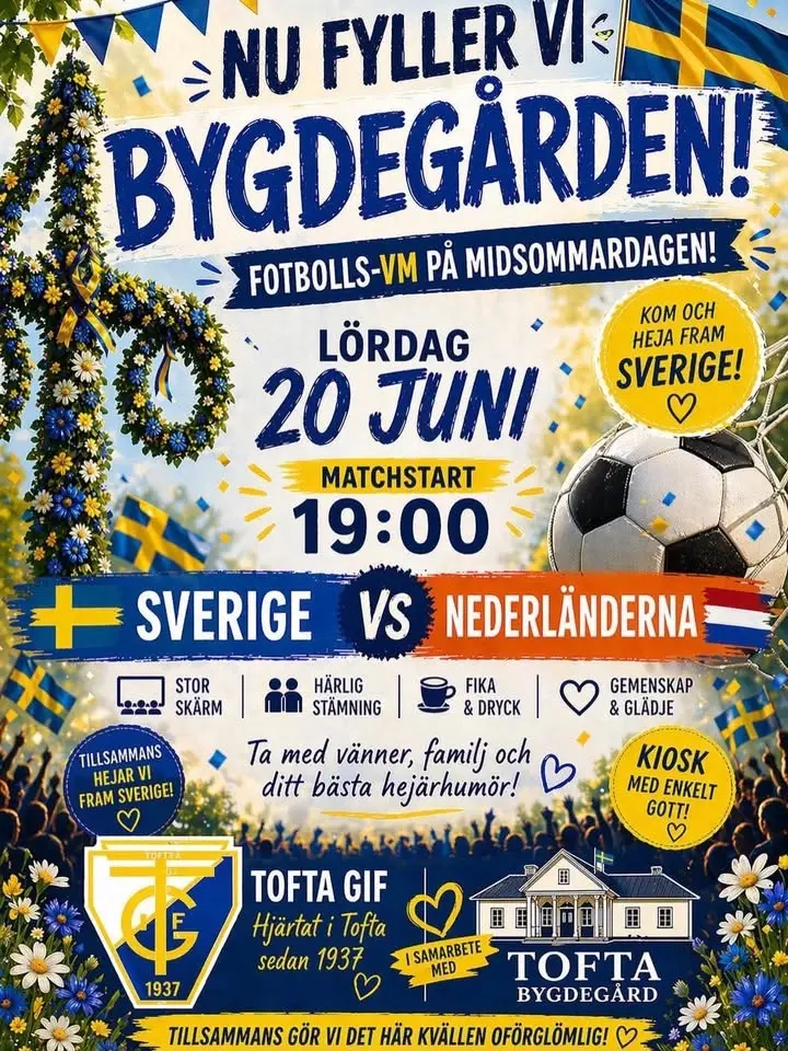 VM-fotboll i Tofta bygdegård 20/6