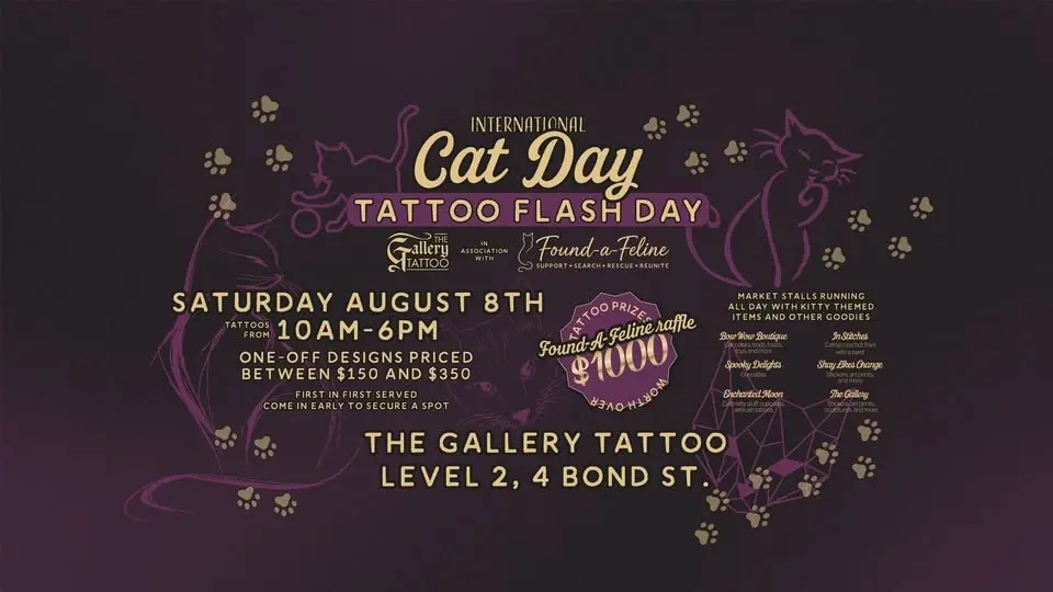 International Cat Day Tattoo Flash Day