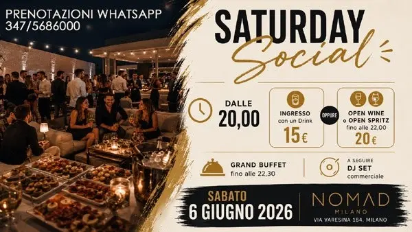 Saturday Social – Sabato 6 Giugno 2026: Aperitivo con Open Wine/Spritz e DJset