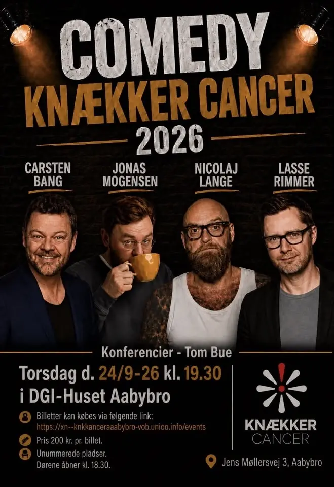 Comedy Knækker Cancer 2026 i Aabybro 🎤