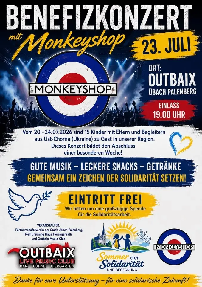 Benefizkonzert mit MONKEYSHOP - Outbaix Üb.-Plbg - Eintritt frei - für Info Plakat anklicken !