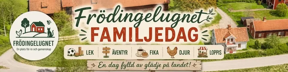 Frödingelugnet Familjedag i Vimmerby - lek fika loppis och djur på landet