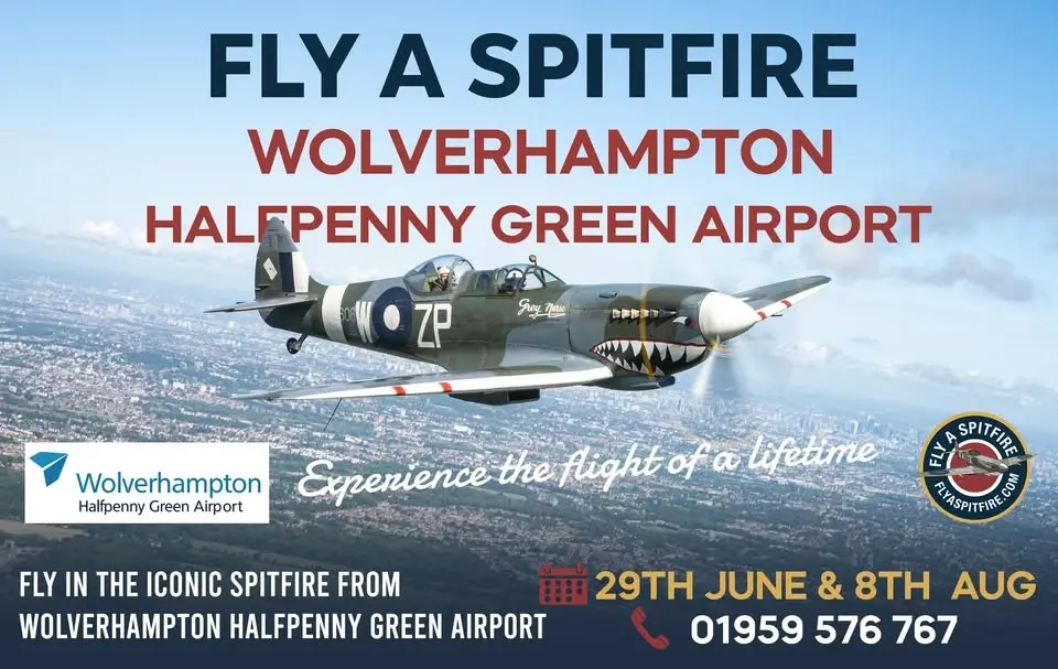 Fly a Spitfire from Wolverhampton Halfpenny Green Airport  29th June and 8th August 2026.