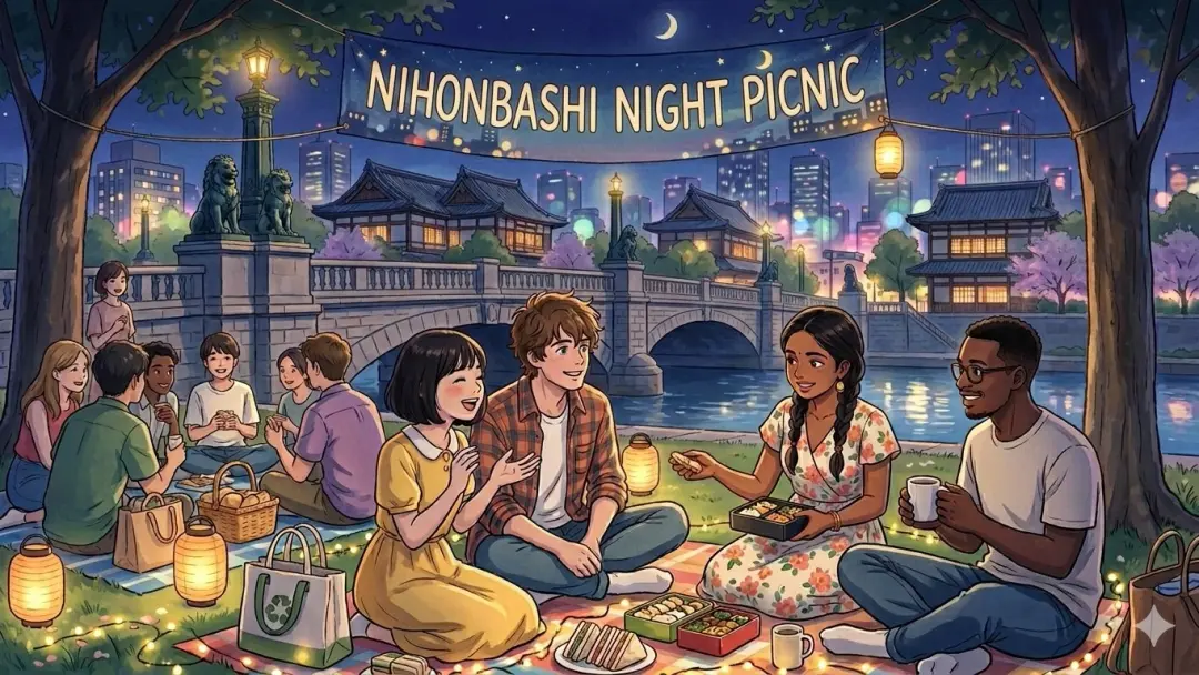 🌙🧺 Nihonbashi Night Picnic 🚶♂️🚶♀️ Make Friends & Enjoy Spring Together!