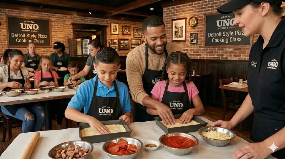 UNO NYC Columbus Ave. Dad and Me Detroit Style Pizza Cooking Class