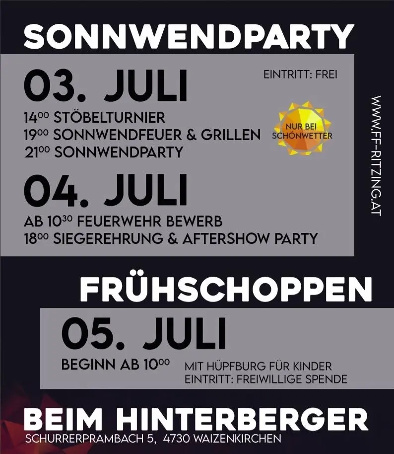 Stöbelturnier, Sonnenwendfeuer, Frühschoppen und Feuerwehrbewerb