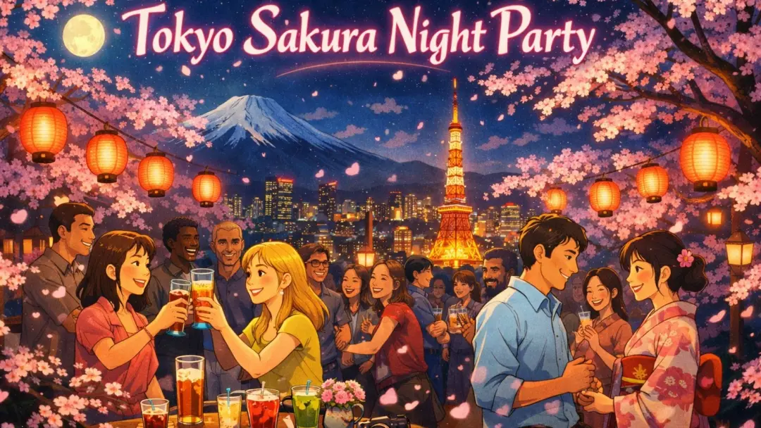 🌸 Tokyo Sakura Night Party 🍻 Meet People from Around the World!