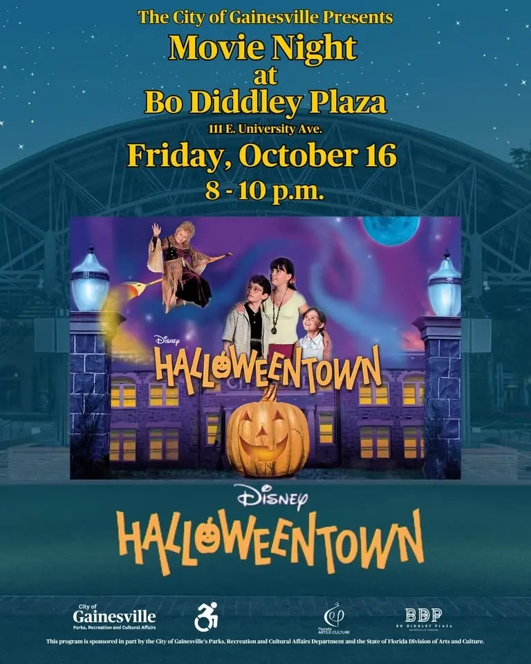 Movie night at Bo Diddley Plaza featuring Halloweentown