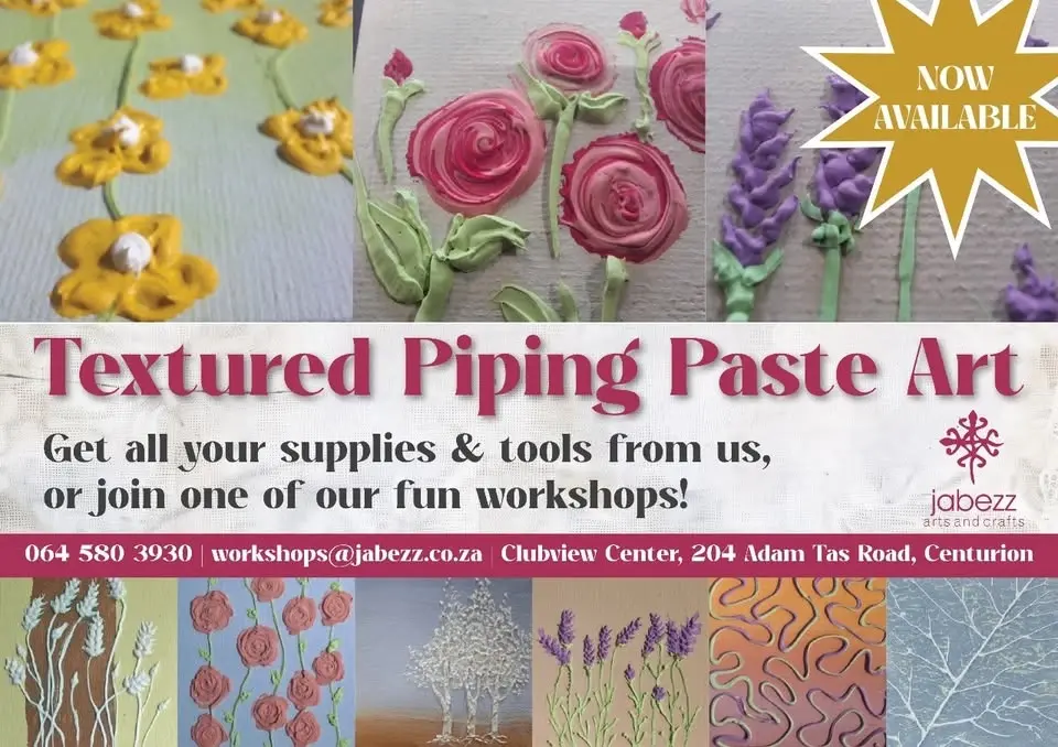Textured Piping Paste Art workshop@ R495.00, 12Jun, 16,25 Jul, 8,25 Aug, 1 Sep, 24 Oct, 3,14Nov
