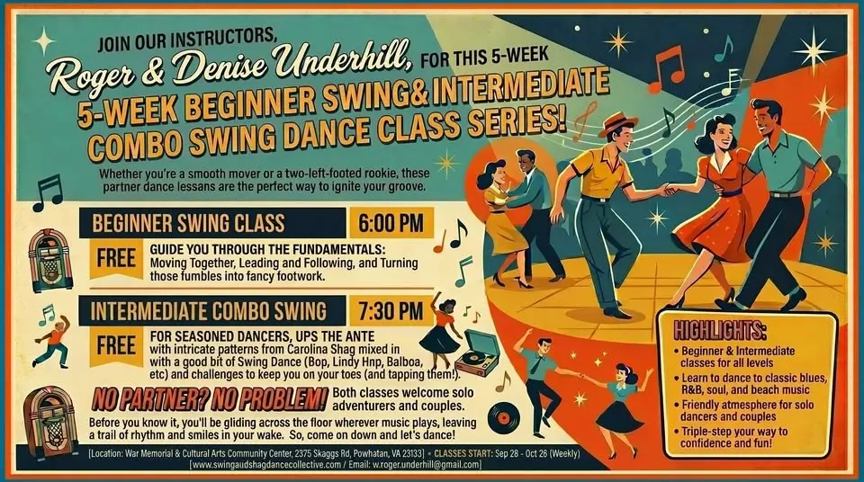5-Week Beginner Swing and Intermediate Combo Swing Dance Classe Series
