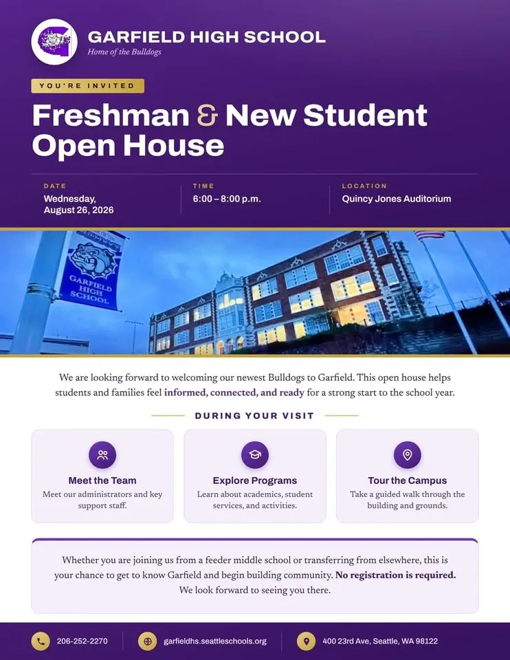 Orientation for new students at Garfield High School