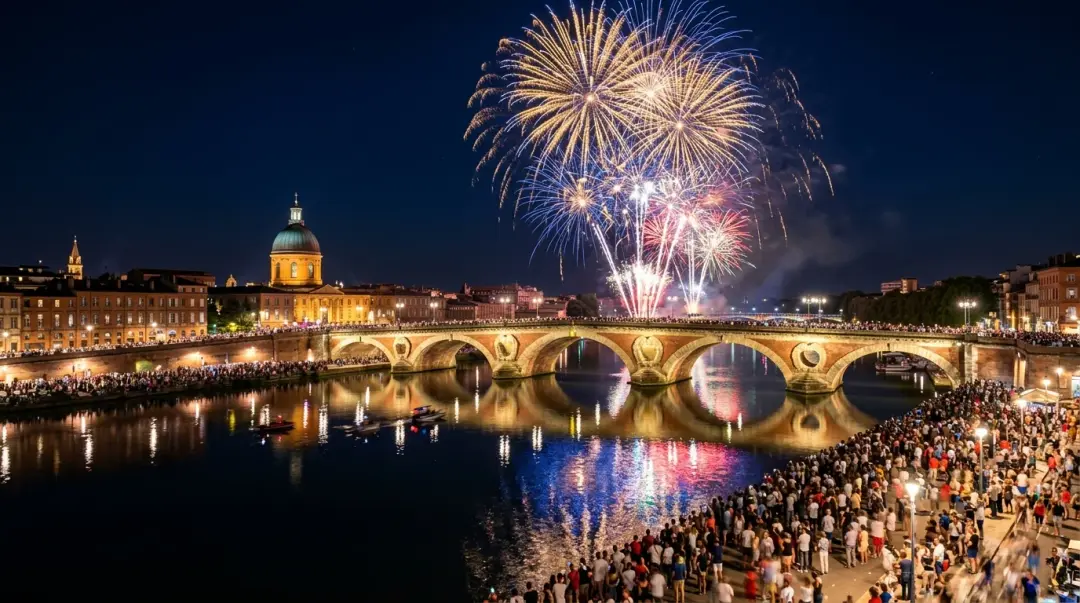Feu d'artifice du 14 juillet sur la Garonne