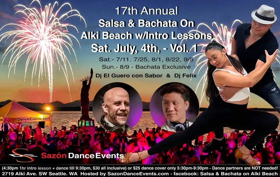 17th Annual - 4th of July🇺🇸 Salsa & Bachata on Alki Beach w/Intro lesson Vol. 1