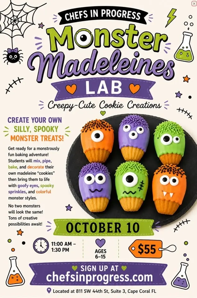 💚Spooktacular Monster Madeleines💚 Kids Ages 6-15