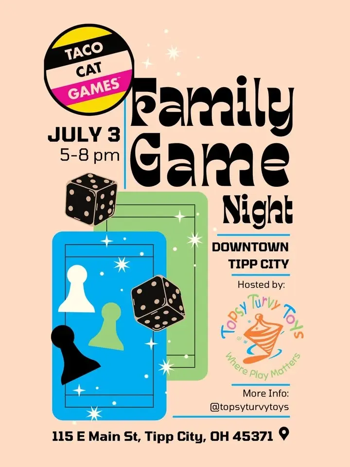 Taco Cat Games Family Game Night at Topsy Turvy Toys!
