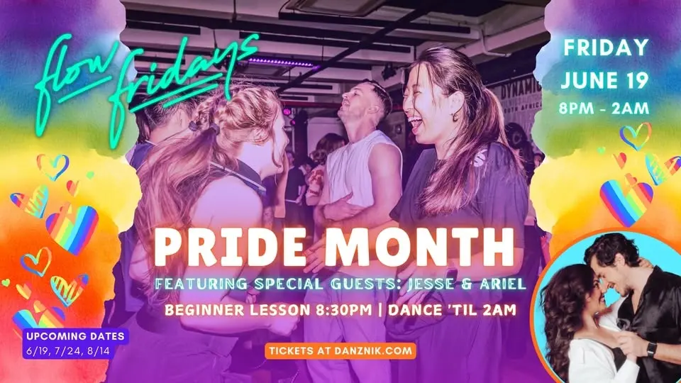 Flow Fridays: Pride Month ft. Jesse & Ariel • Jes + Dario • DJs Jes, Ariel, Sam • Line Dance w/ Madi