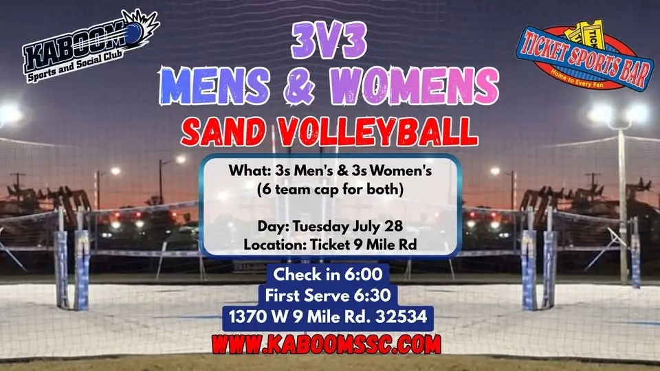 TUES. 3s Men's & 3s Women's Sand Volleyball Mini Tourney / Ticket Sports Bar #2 (7/28/26)