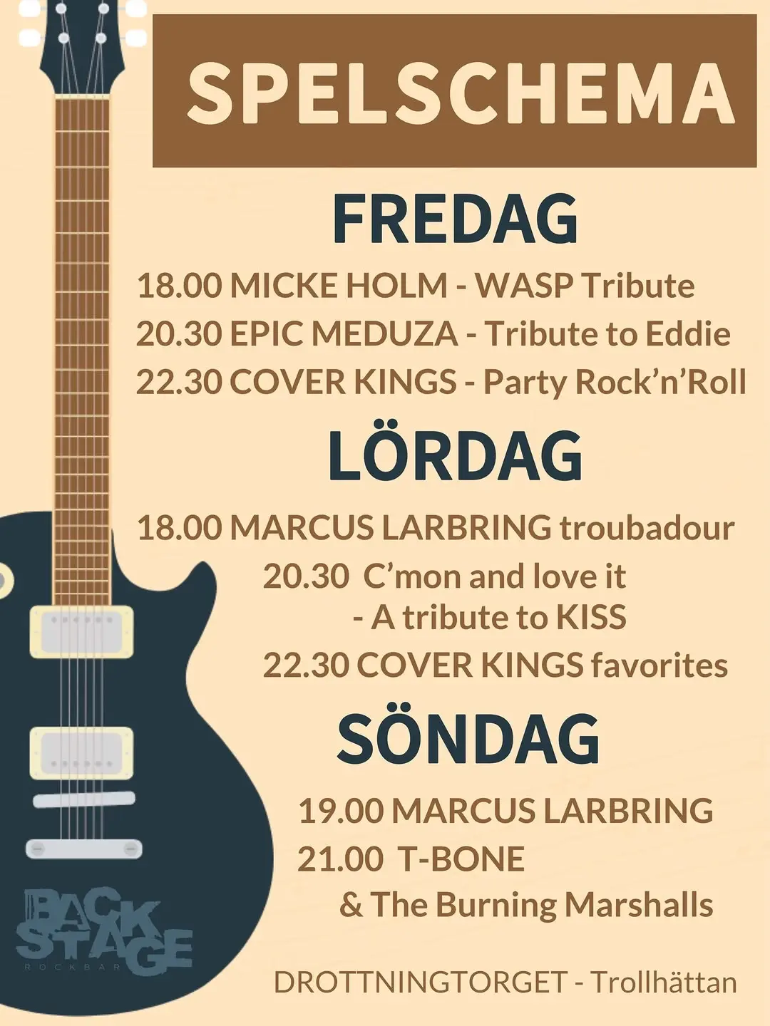 Spelschema Fredag - Backstage Rockbar tält