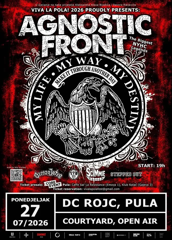 VIVA LA POLA! 2026 uz legendarne Agnostic Front + support, 27.7.2026.