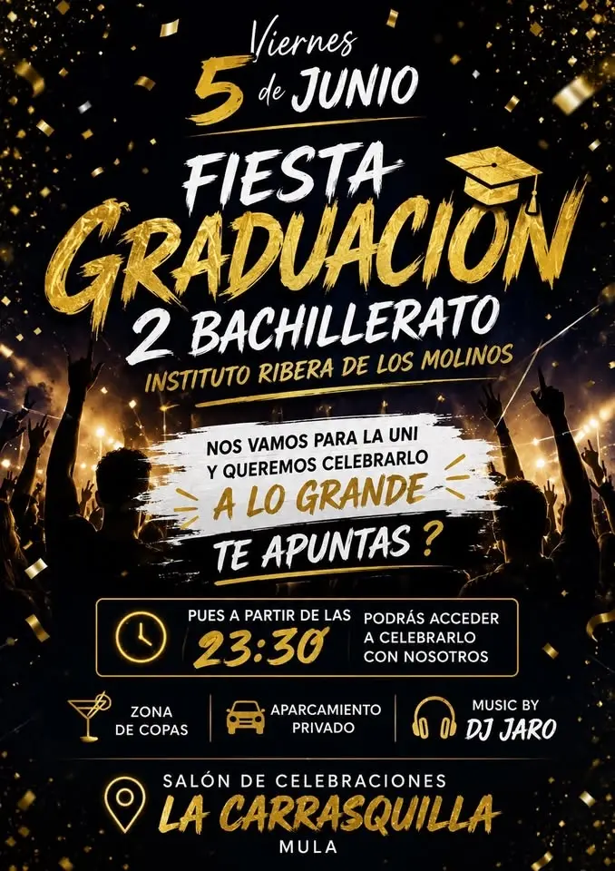 FIESTA GRADUACIÓN 2 BACHILLERATO INSTITUTO RIBERA DE LOS MOLINOS MULA 