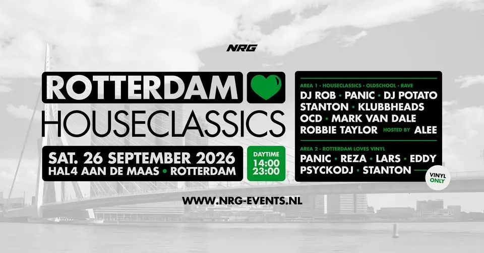 Rotterdam loves Houseclassics [zaterdag 26 september 2026] 14:00 - 23:00