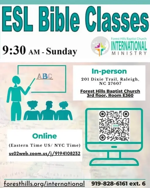 ESL / Bible Classes on Sundays (In-Person & Online)