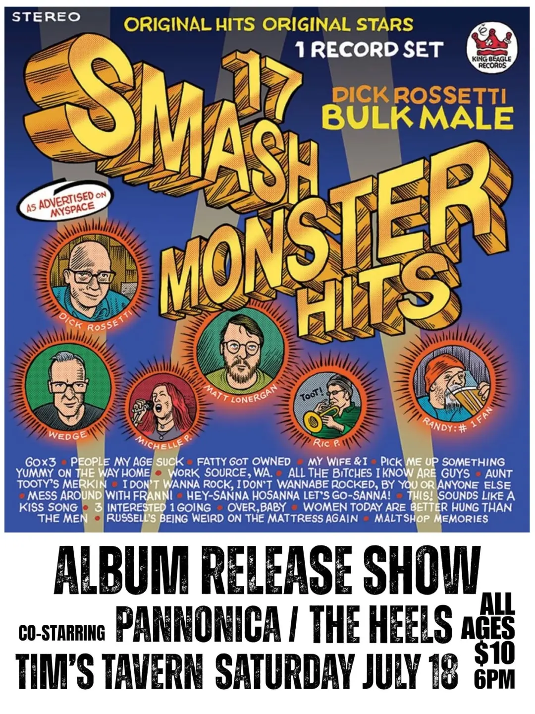 dick rossetti BULK MALE LP RELEASE SHOW! w/ PANNONICA! & THE HEELS!