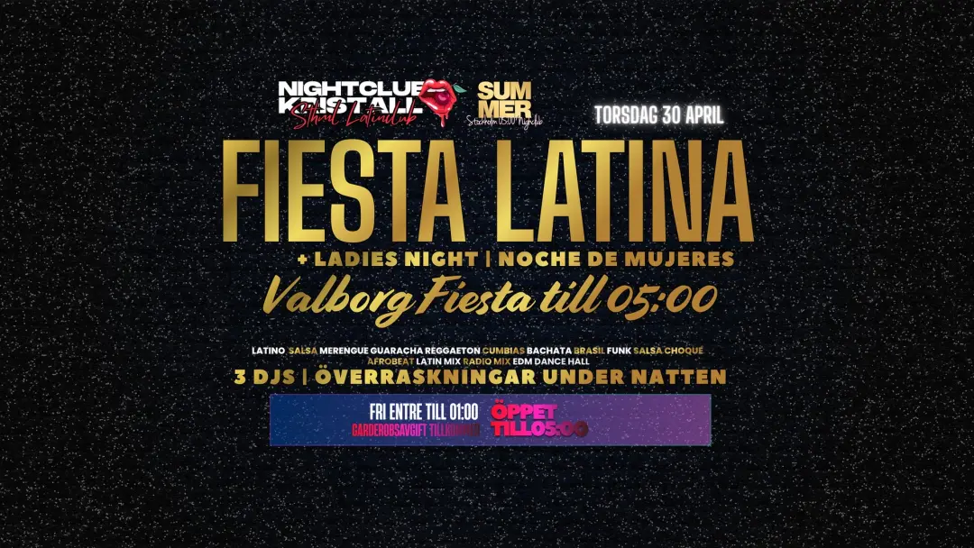 💃 Ladies Night + Valborg = FIESTA LATINA 🔥 Öppet till 05:00 | Fri entre till 01:00