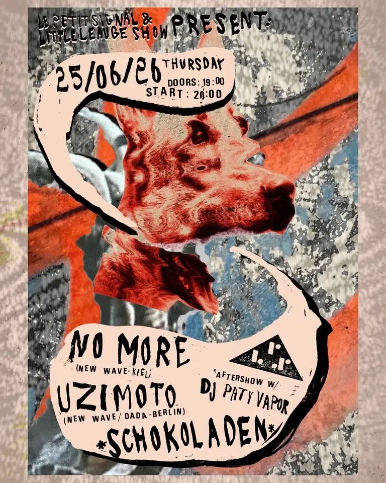 NO MORE (post-punk wave-pop, kiel) & UZIMOTO (dada synth-pop, bln) + aftershow w/ DJ Paty Vapor