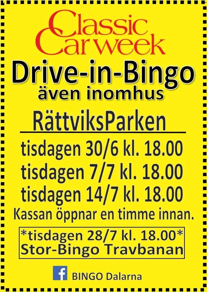 Bingo Rättviksparken 30 juni, 7 juli och 14 juli 2026