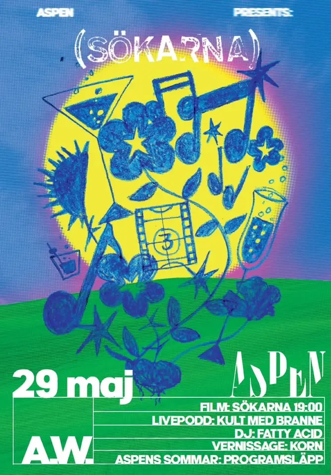 Sommar på Aspen: programsläpp + AW + Vernissage: Korn + fatty acid dj:ar + SÖKARNA & livepodd!