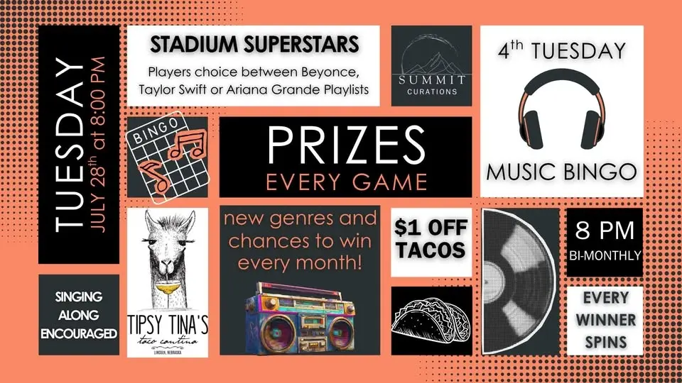 4th Tuesday Music Bingo at Tipsy Tina's Taco Cantina
