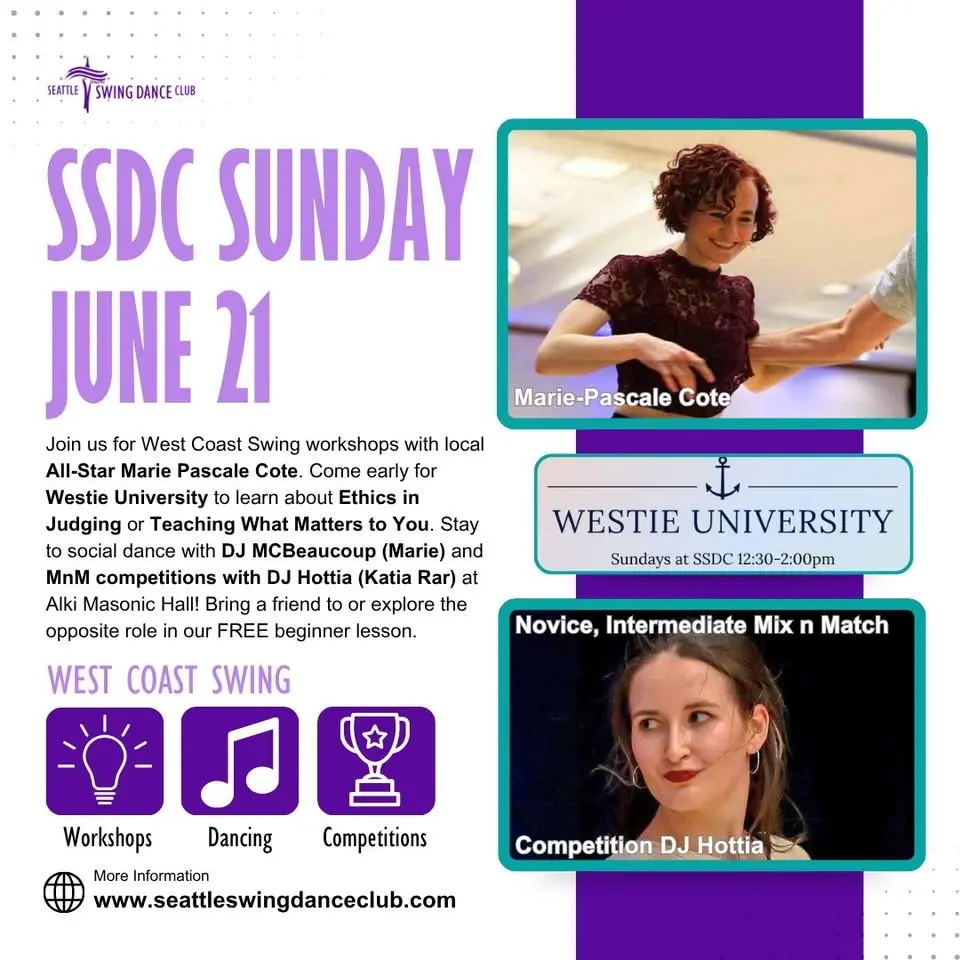 Seattle West Coast Swing Workshops and Dance with All-Star Marie-Pascal Cote, Westie U, Competitions