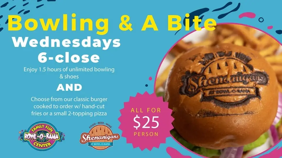 🎳 Bowling & A Bite – Every Wednesday! 🍕🍔