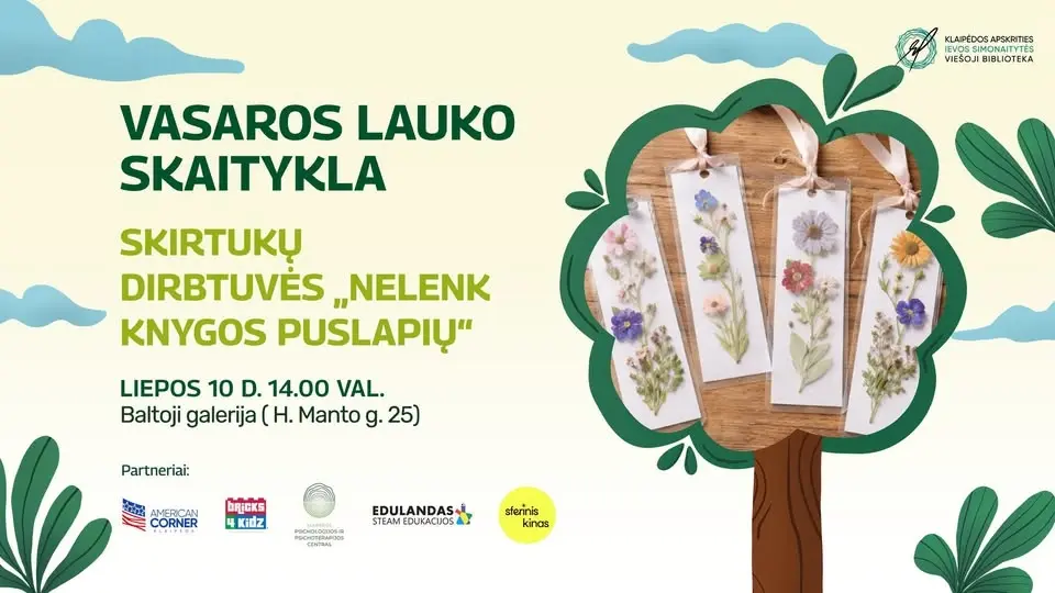 Skirtukų dirbtuvės „Nelenk knygos puslapių“