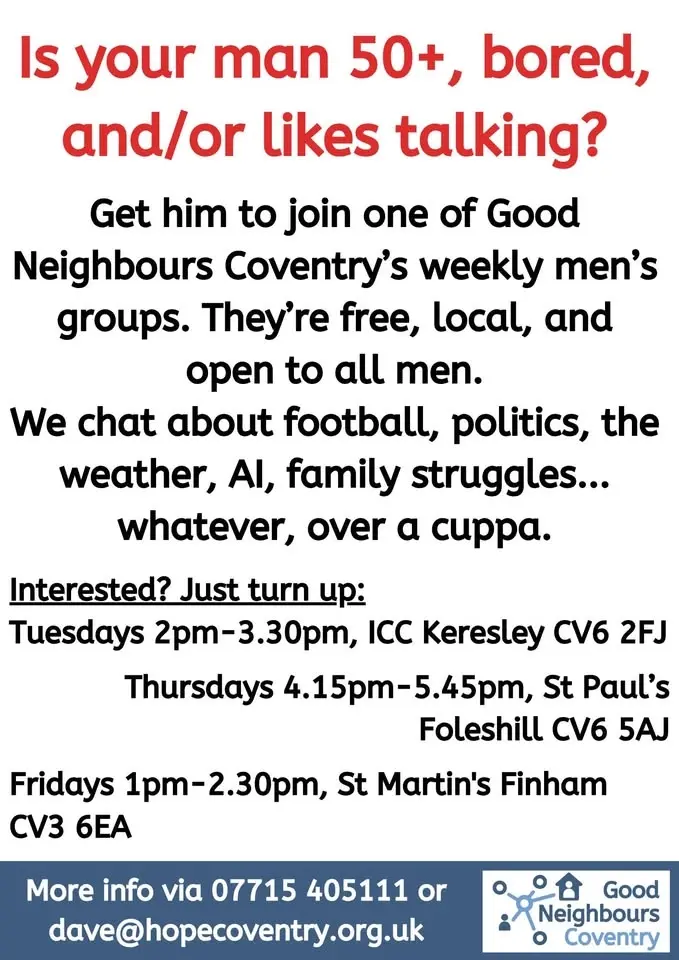 Men's social group - Finham (aimed at men age 50+)
