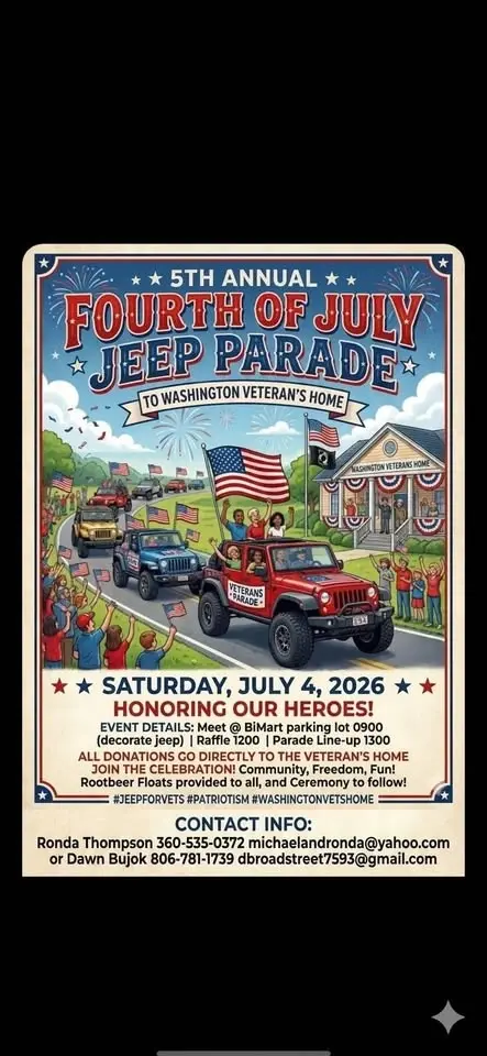 FIFTH ANNUAL 4th OF JULY JEEP PARADE TO WASHINGTON VETERAN'S HOME