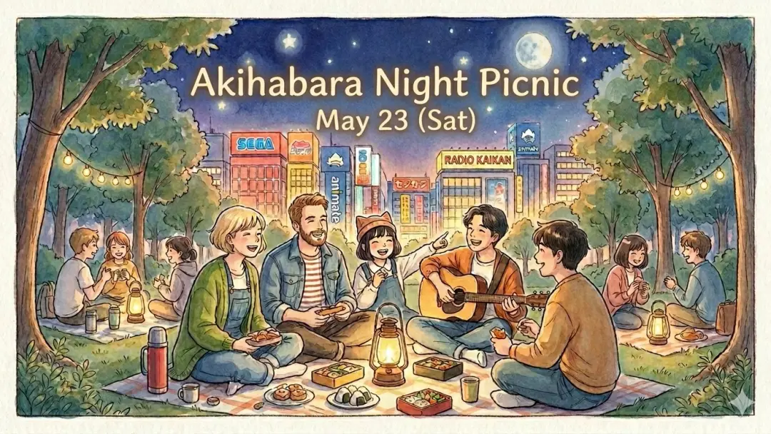 🌙🧺 Akihabara Night Picnic 🚶♂️🚶♀️ Make Friends & Enjoy Spring Together!