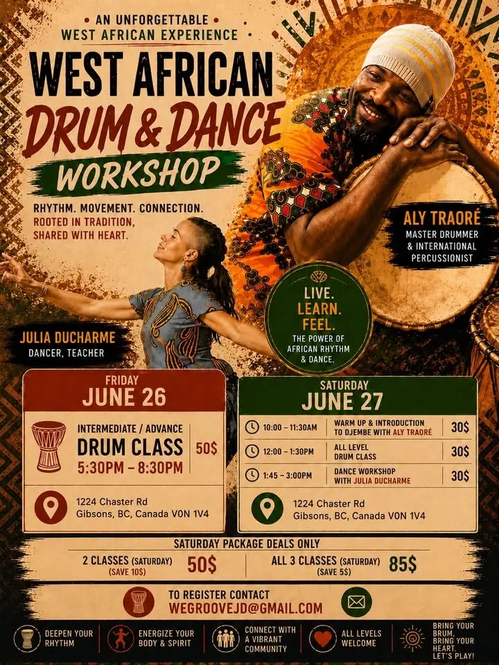 West African Drum and Dance workshop Sechelt, Bc.