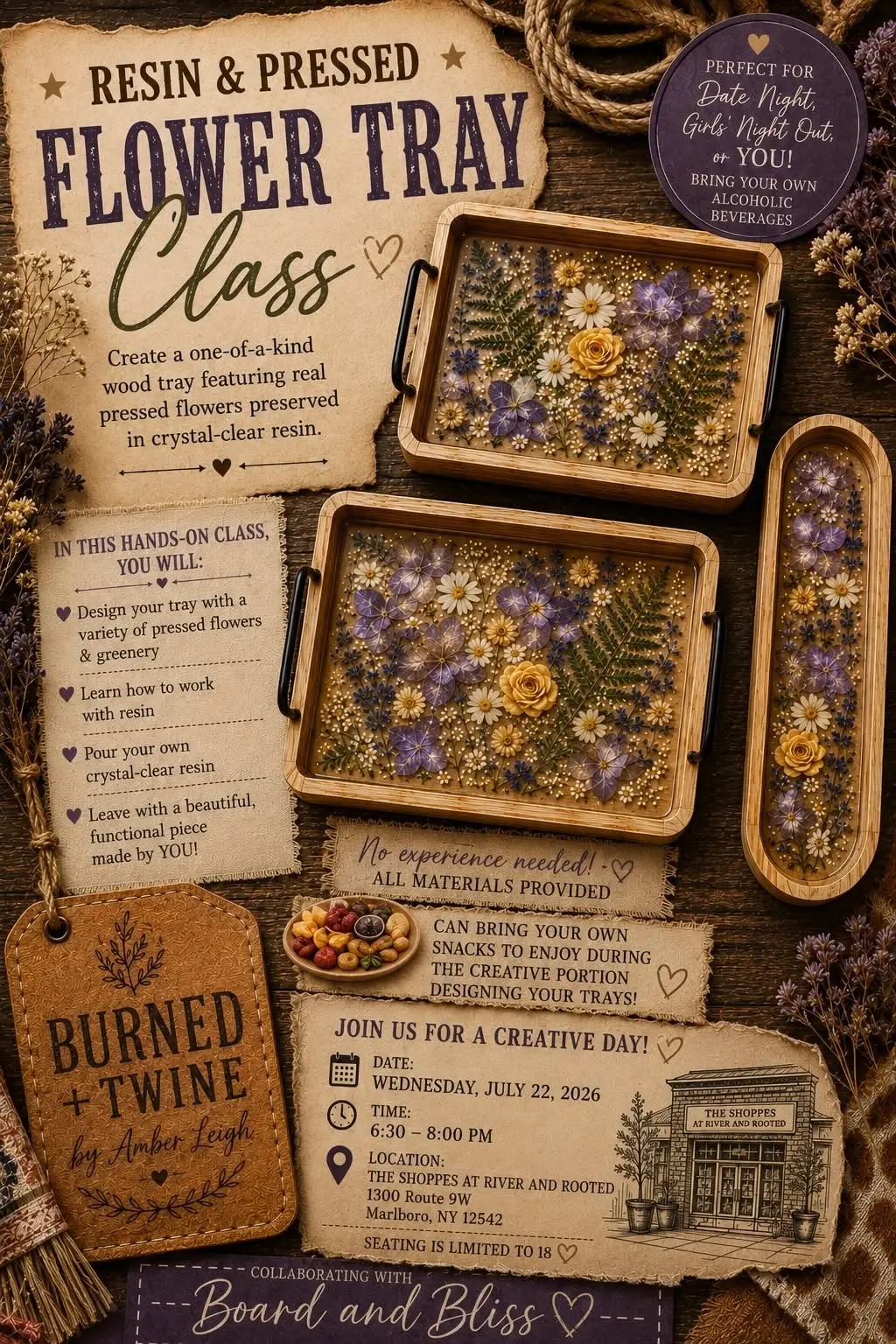 Pressed Flower and Resin Tray Workshop at The Shoppes at River and Rooted