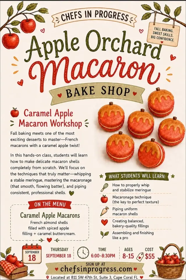 🍎 Caramel Apple Macaron Workshop🍎 Kids Ages 8-15
