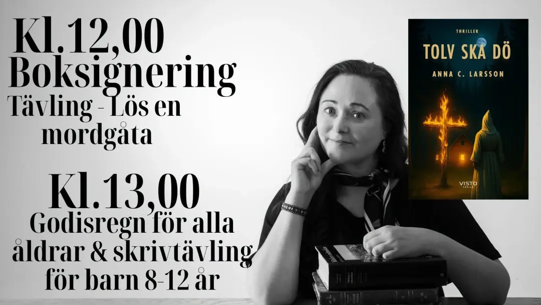 Boksignering, lös en mordgåta! Godisregn och skrivtävling