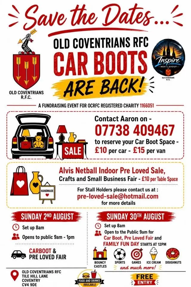 OC’s RFC Outdoor Car Boot & Alvis Pre Loved Sale, Crafts & Small Business Fair
