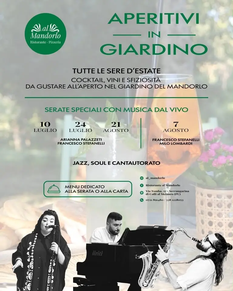 APERITIVI IN GIARDINO CON MUSICA DAL VIVO