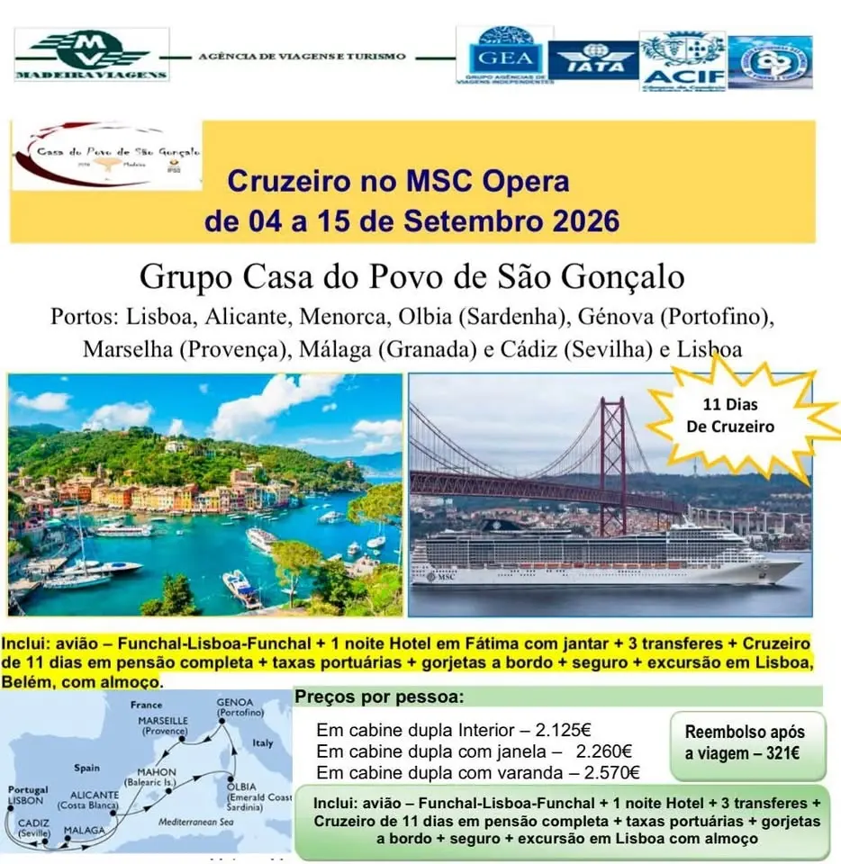 Cruzeiro, com saída em Lisboa, ao Mediterrâneo 