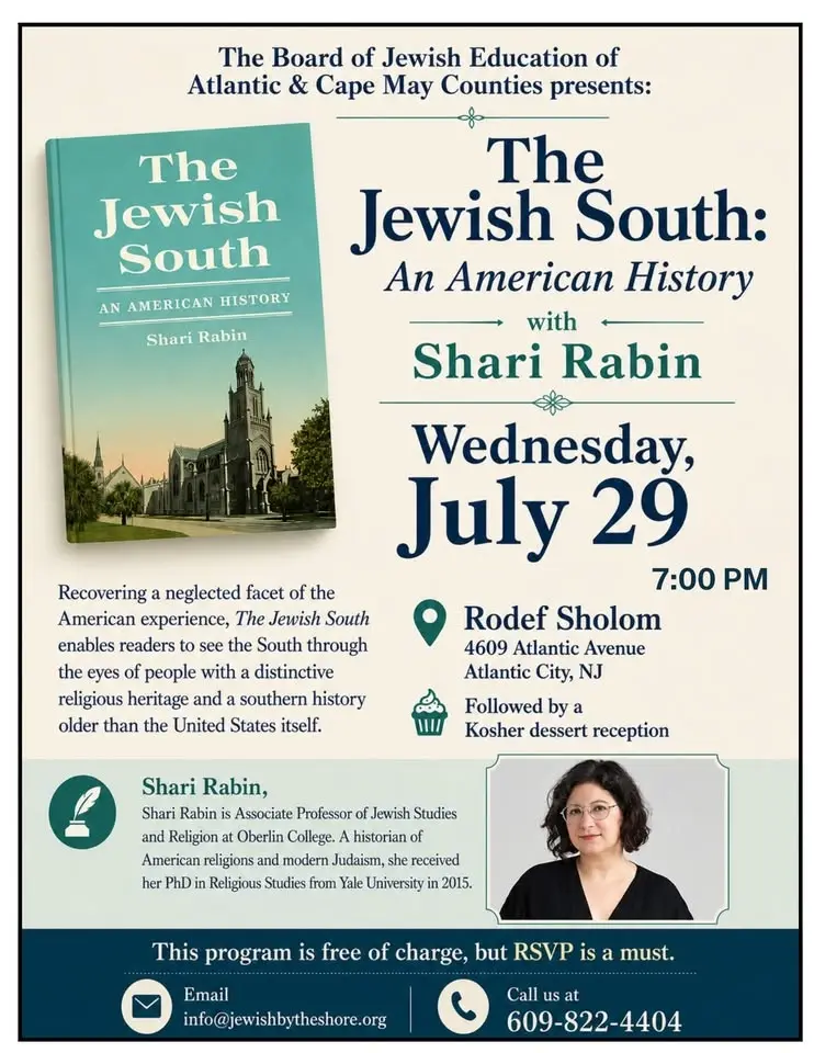 BJE at Rodef Sholom: The Jewish South: An American History - Program & Dessert Reception