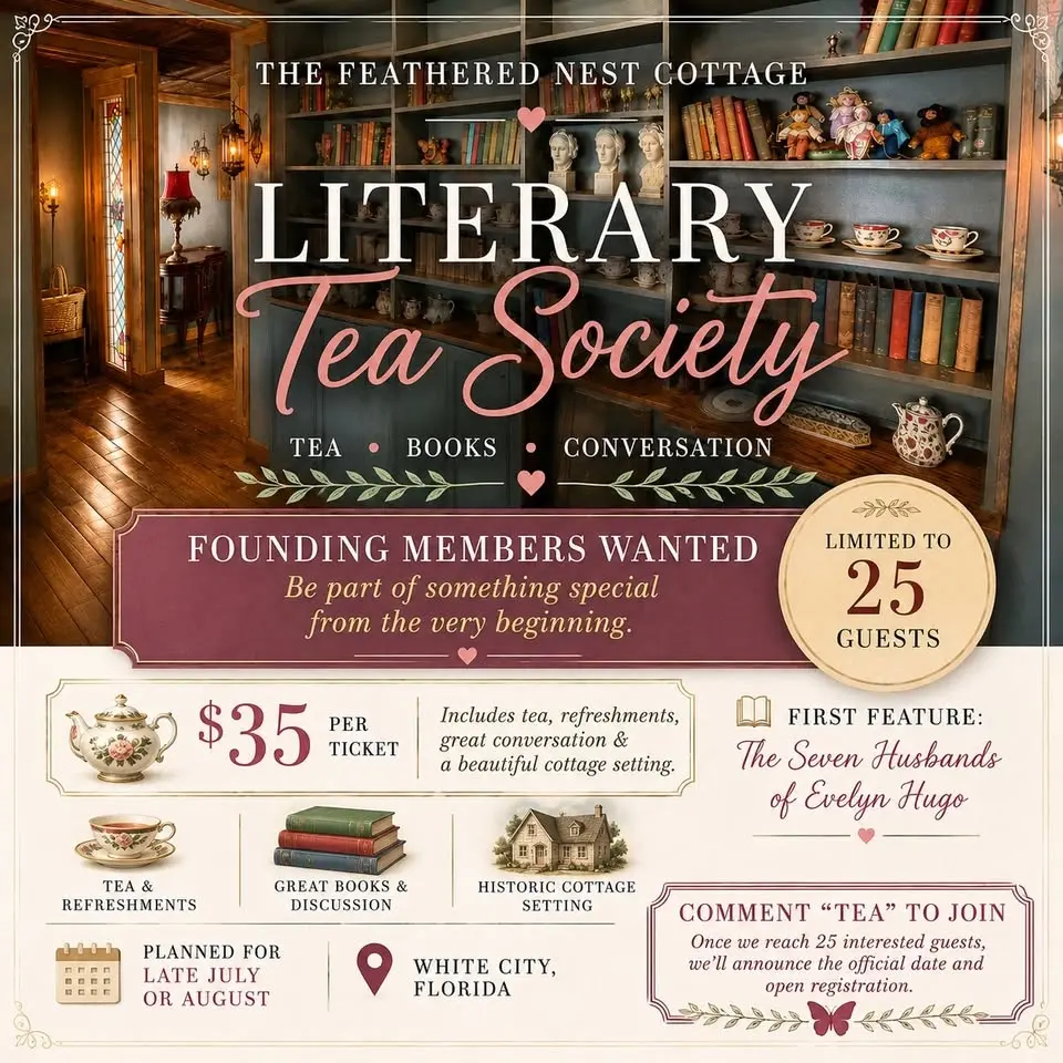 π‘π¦ The Feathered Nest Cottage's Literary Tea Society Presents π The Seven Husbands of Evelyn Hugo